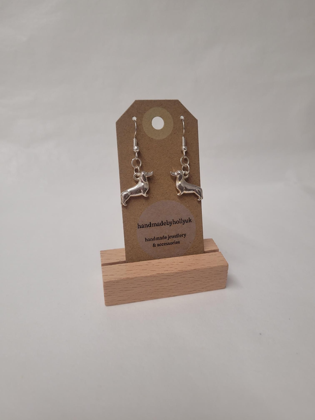 Dachshund Charm Drop Earrings - Silver Plated - HBH-025