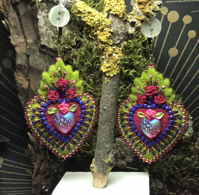 Bo ex-voto vert mousse/framboise/bleu perlé 