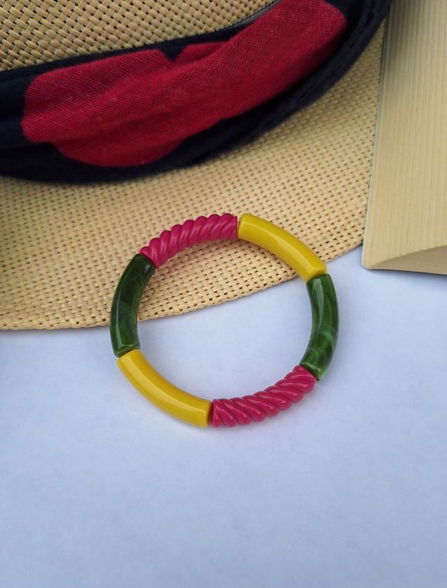Bracelet Scarlett - Fuchsia torsadé 💚 et ocre