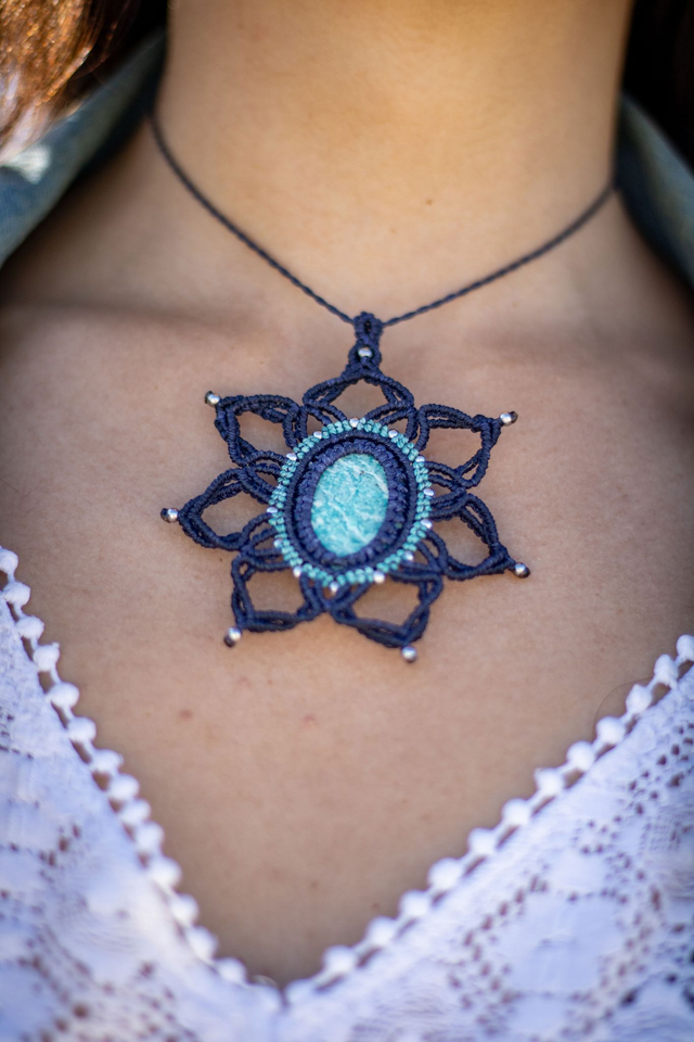 Mandala micro-macramé amazonite