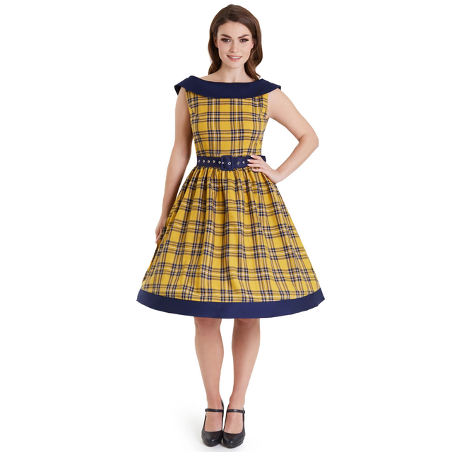 Cindy Yellow Tartan Checkered Dress