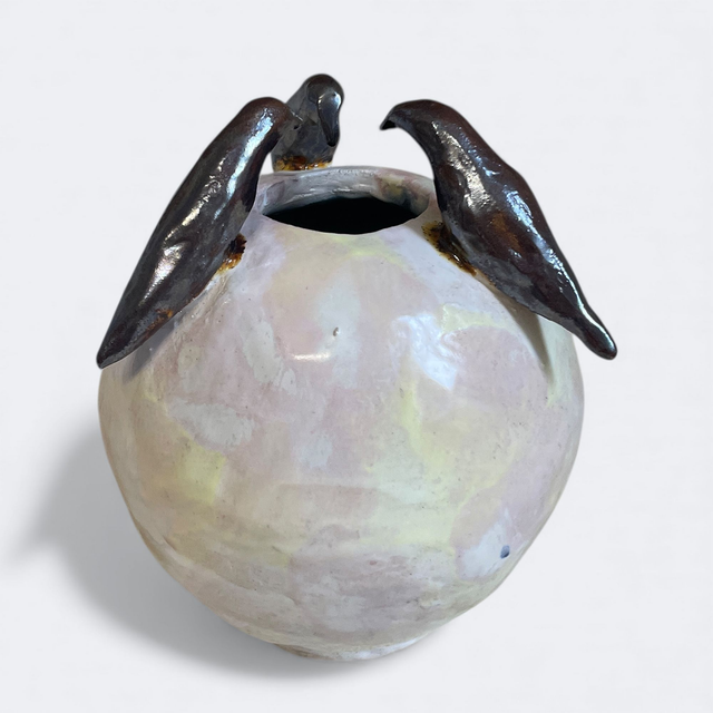 Vase boule aux trois oiseaux