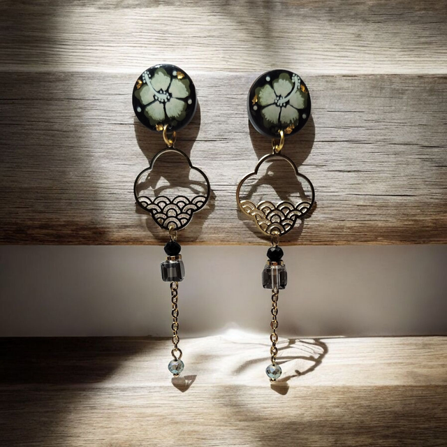 Boucles d'oreilles Flora vert kaki