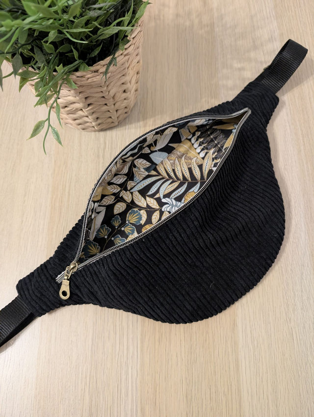 Sac banane femme velours cotelé noir