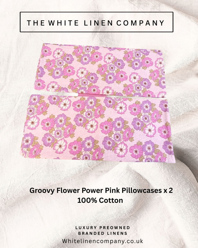 Groovy Flower Power Pink Pillowcases x 2 100% Cotton