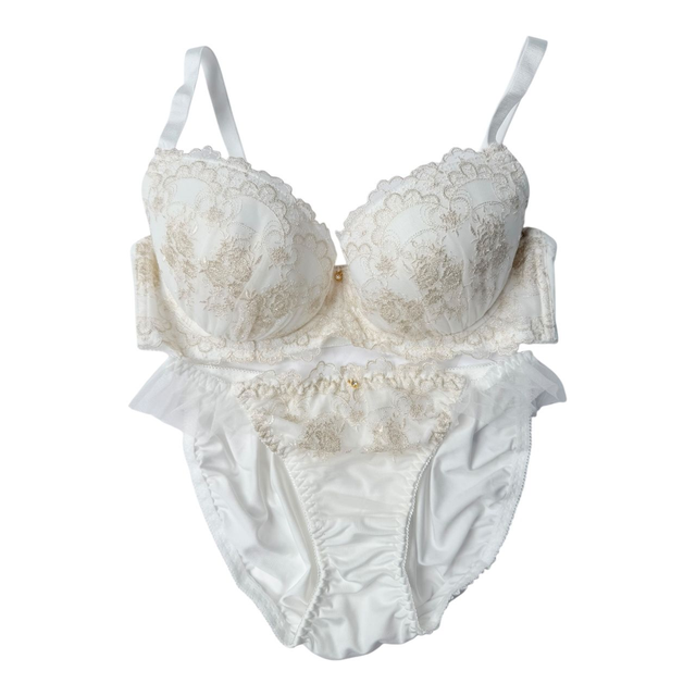 White + gold floral japanese bra and underwear set UK 34D  