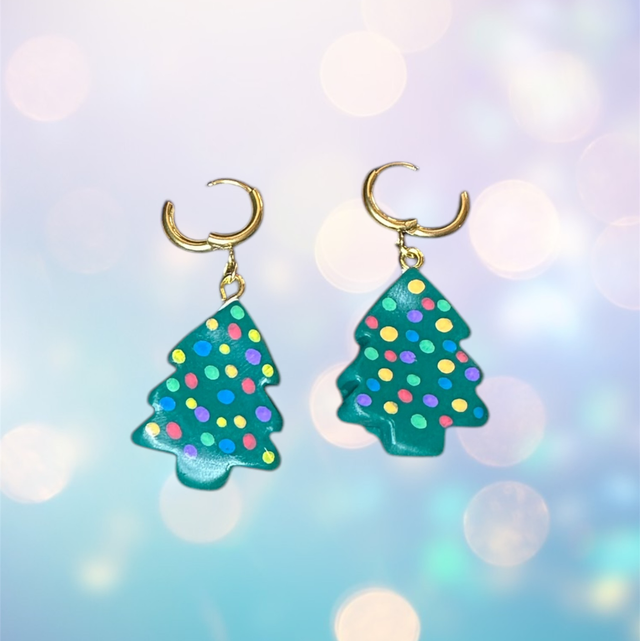 Polymer Clay Christmas Tree Earrings