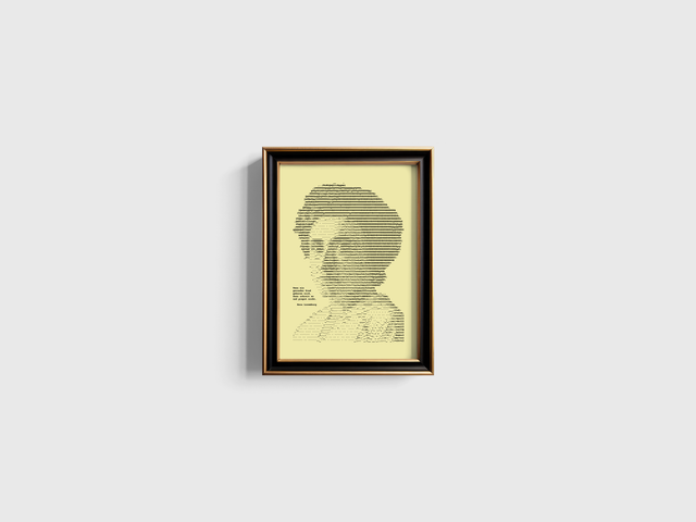 A4 Schreibmaschinen-Porträt Rosa Luxemburg mit Zitat in Schwarz auf Elfenbein