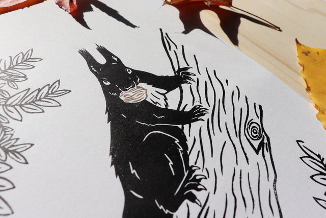 Linogravure A4 Ecureuil