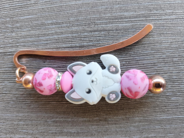 Marque page doré rose chat blanc 