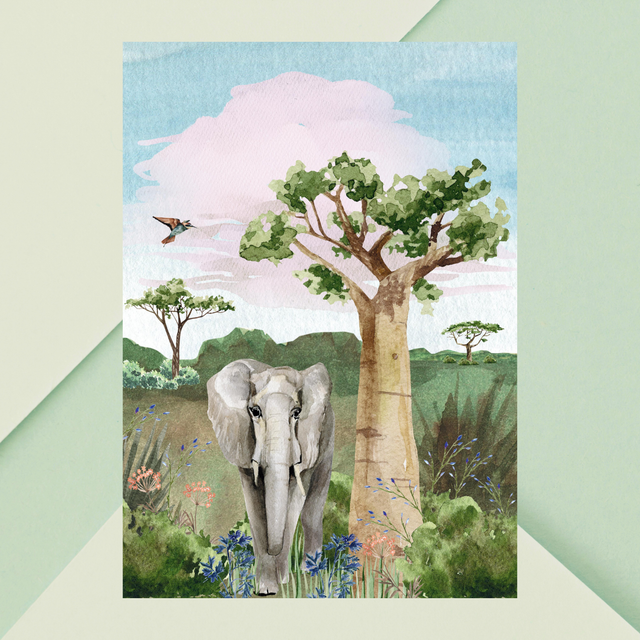 Impression d'Éléphant Sous un Baobab - Décoration Murale Faune Africaine / Elephant Under a Baobab Art Print - African Wildlife Wall Decor
