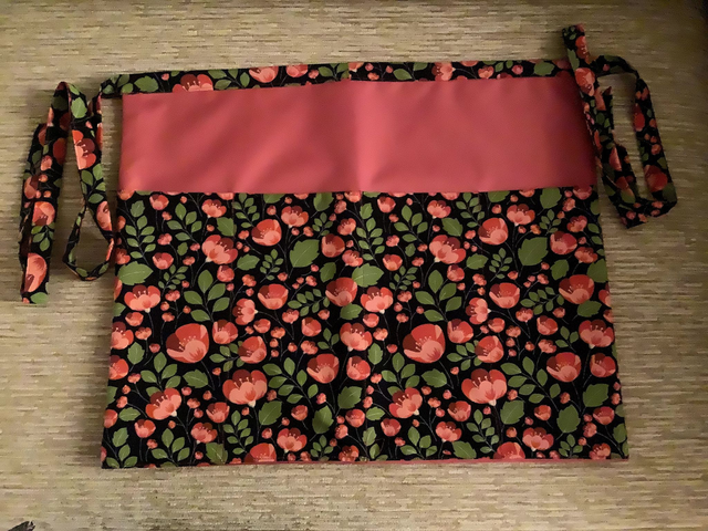 Garden or Craft Apron Pink PU and Poppy Print Fabric