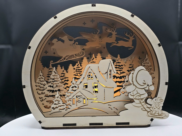 Holz-Winterlandschaft mit LED – Handgefertigte Weihnachtsdeko