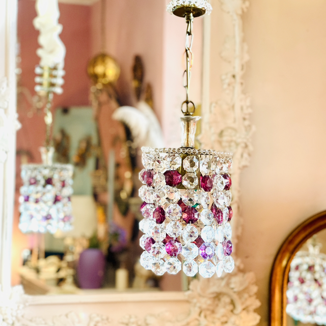 Kleiner Kronleuchter Kristallglas weiß/ lila