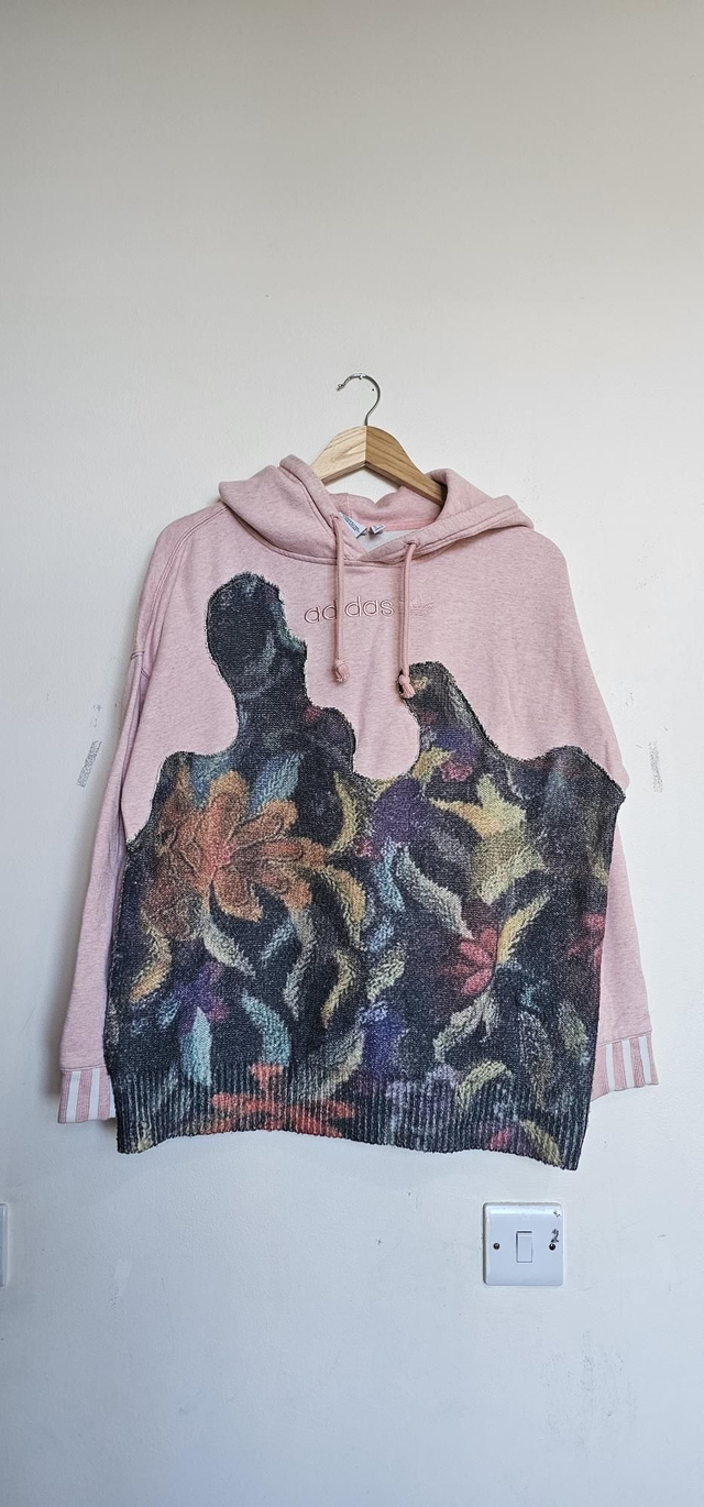 Reworked Adidas Pink Hoodie – Floral Knit Patchwork | One of a Kind M