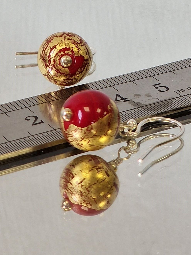 Gold Leaf Earrings, Red
