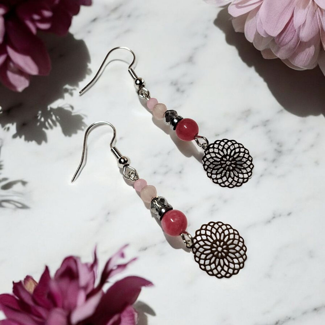 Boucles d&#039;oreilles rose acier inoxydable