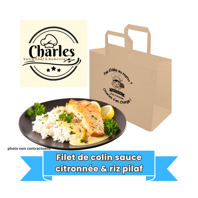 Filet de colin sauce citronnée &amp; riz pilaf – Plat pour 1 personne.
