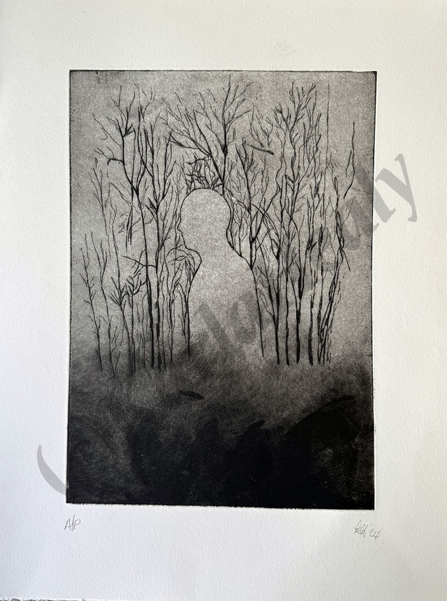 Man in Woods line etching