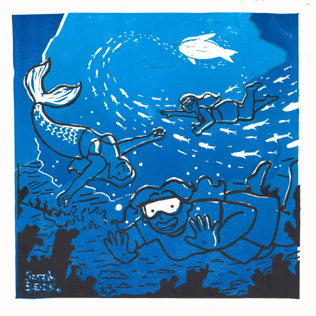 Deep Blue Underworld Linoprint