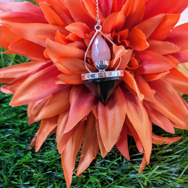 Rose Quartz and Black Agate "Lantern of Life" Pendulum 
