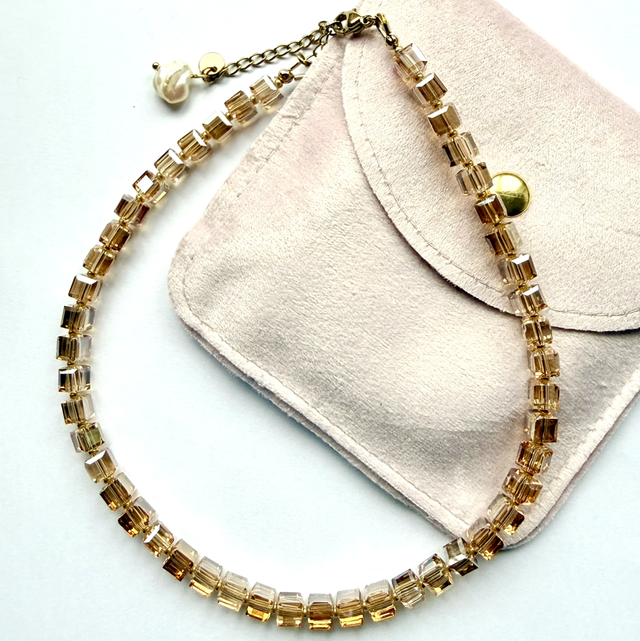 SAIRA – Champagne Gold Glass Beaded Necklace