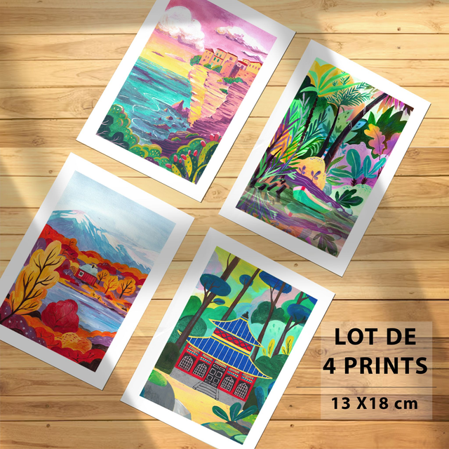 Lot de 4 Prints Voyage 13 x 18 cm