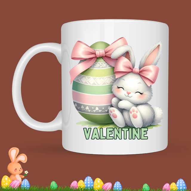 Mug de Pâques "Lapin et son oeuf", prénom au choix  