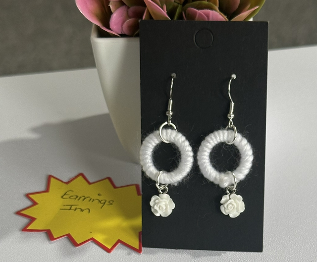 White Plain Knitted Dangling Earrings - PCOD22