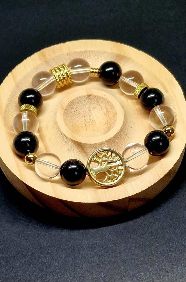 Bracelet Tourmaline noire et Cristal de roche XL en 1,2 cm