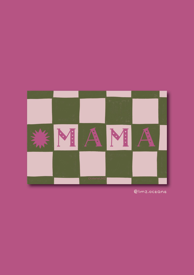 Carte A6 Mama vert et rose 🌞