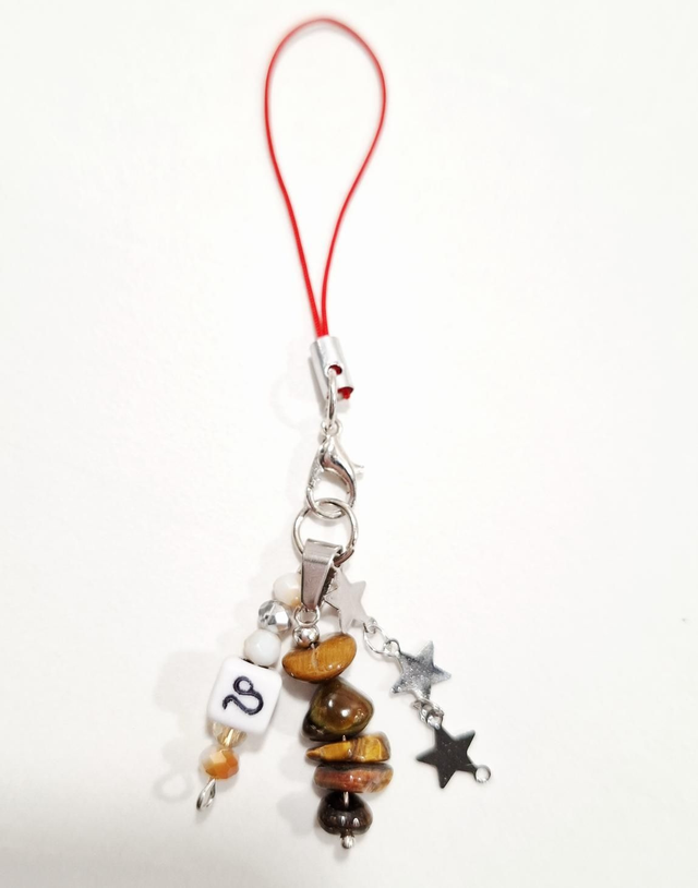 Tiger's Eye Leo zodiac beaded phone charm 