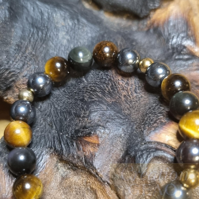 Bracelet de Protection Oeil de tigre, hématite et obsidienne noire