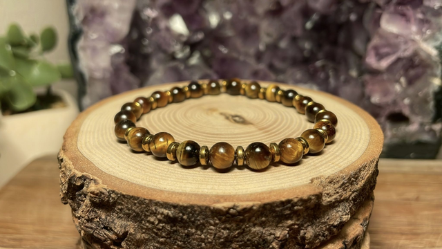 Bracelet OEIL DE TIGRE 6mm (Avec hématites)