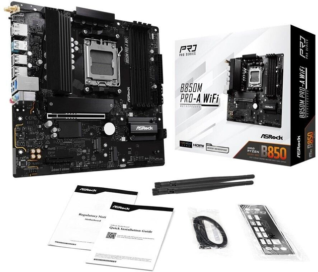 02.2.0132 – Scheda Madre ASRock B850M Pro‑A WiFi – Micro‑ATX professionale nera con WiFi 7 per Ryzen 7000/8000/9000