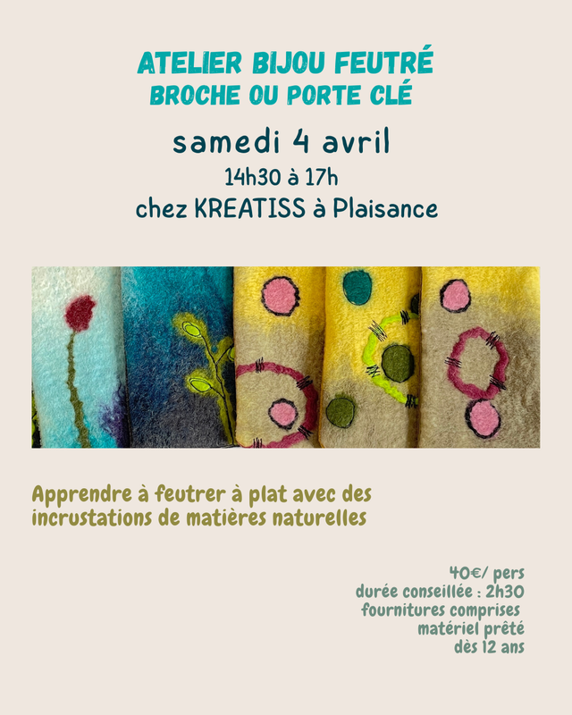 atelier bijou feutré chez Kréatiss