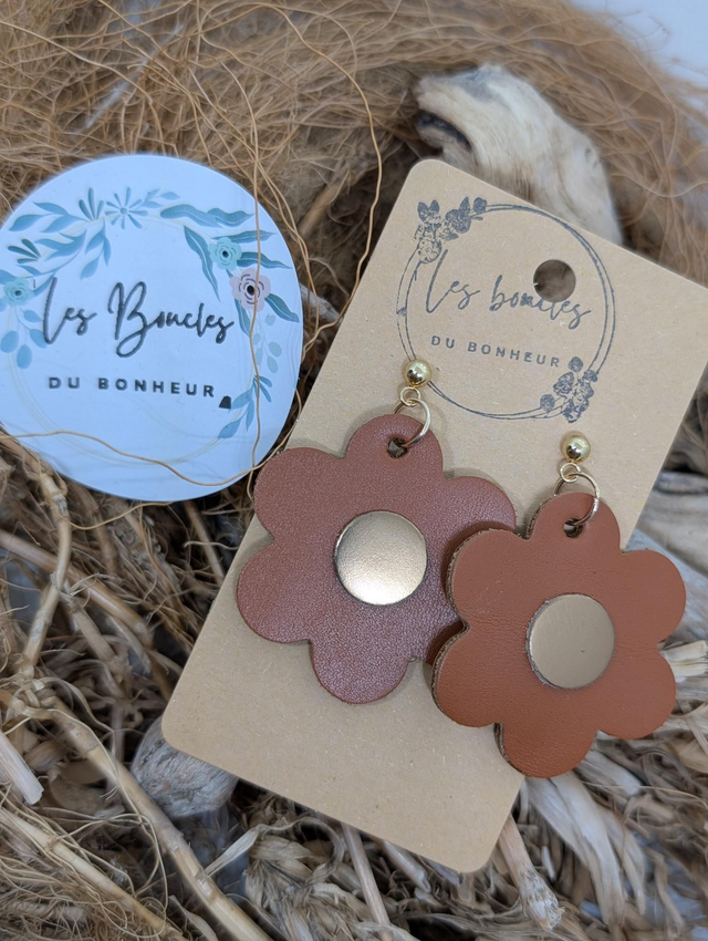 Boucles d&#039;oreilles fleur rétro m1127 marron bronze 
