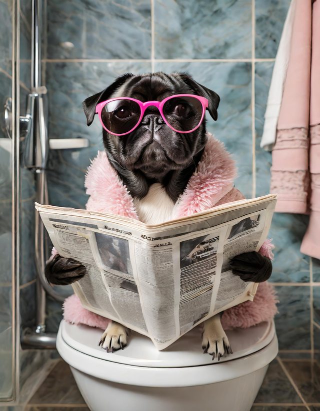 Diva Pug on the Toilet Framed Canvas