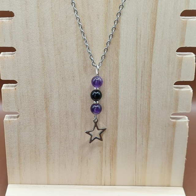 Pendentif Améthyste - obsidienne noire