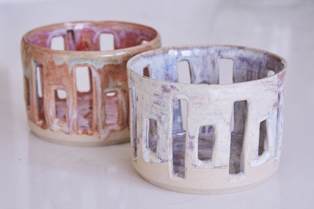 White lavendar candle holder