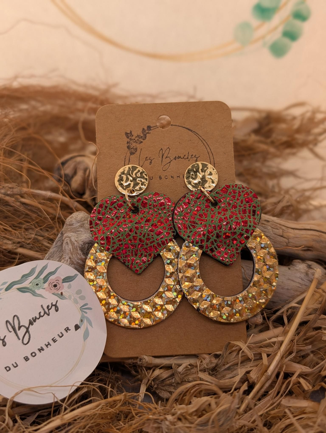 Boucles d'oreilles coeur ❤️ doré vert rouge mo197