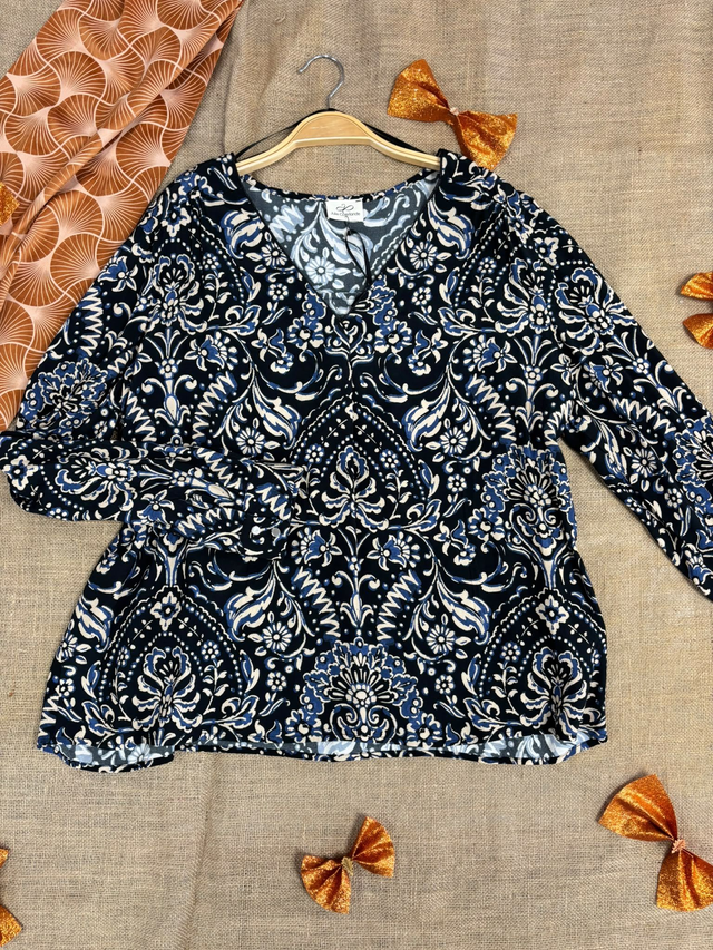 Blouse Imprimée Bleu &amp; Écru – Julie Guerlande