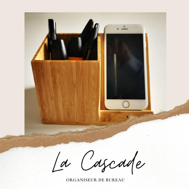 Organiseur de Bureau en Bambou avec Chargeur Qi 10W – Pratique et Personnalisable