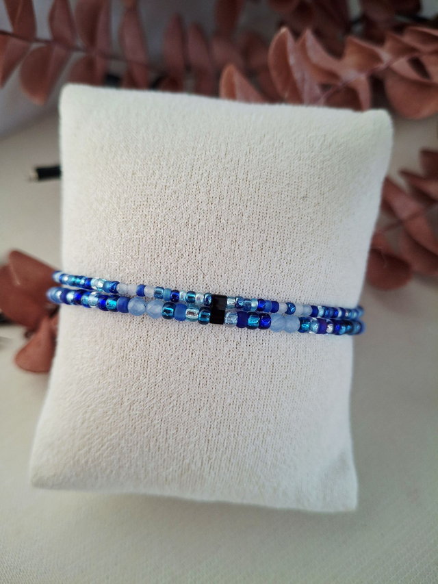 Bracelet double Équinoxe - bleu (finition dorée ou argentée) 