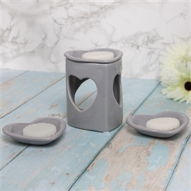 Tall Grey Ceramic Heart Tea Light Burner