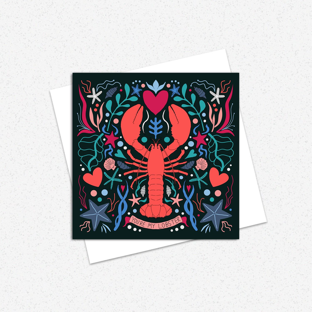 You're My Lobster Folk Floral Greeting Card