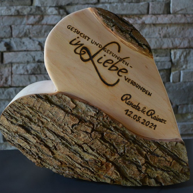 Gesucht und gefunden, in Liebe verbunden, 28 cm, Hochzeitsherz aus Holz