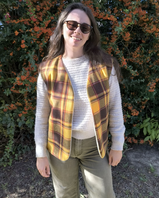 Gilet de berger carreau marron/jaune