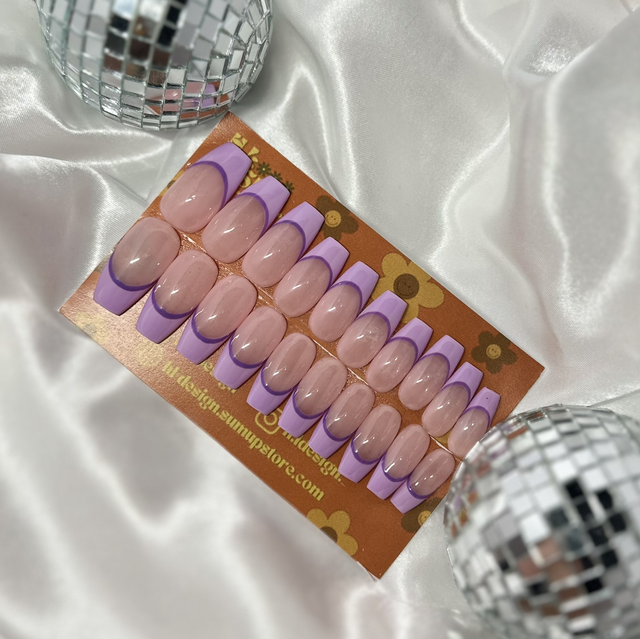 Adult Purple French Long Coffin Press-on Nails