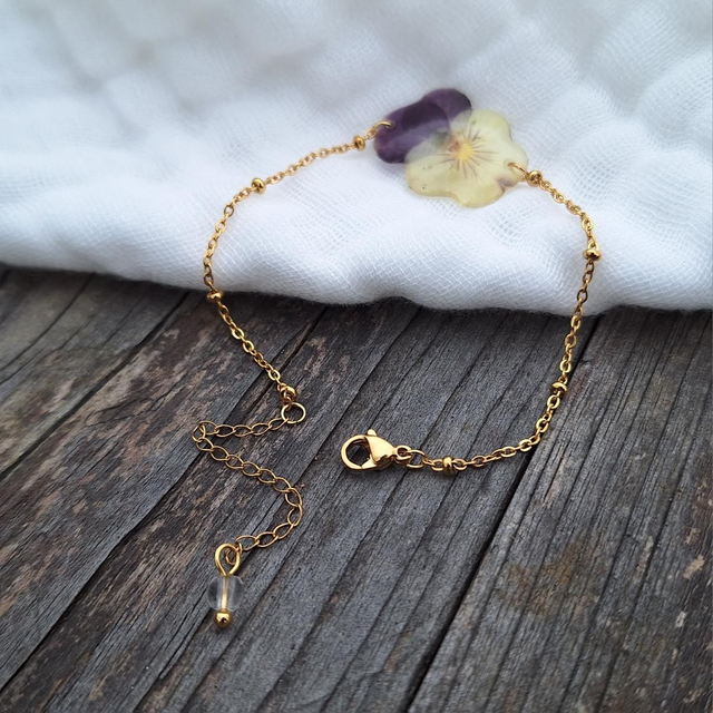Bracelet petite Pensée • Viola cornuta • doré